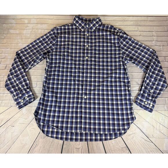 Jos. A. Bank Stretch Tailored Fit Button Down Shirt Men's LARGE Plaid Blue - Picture 2 of 6